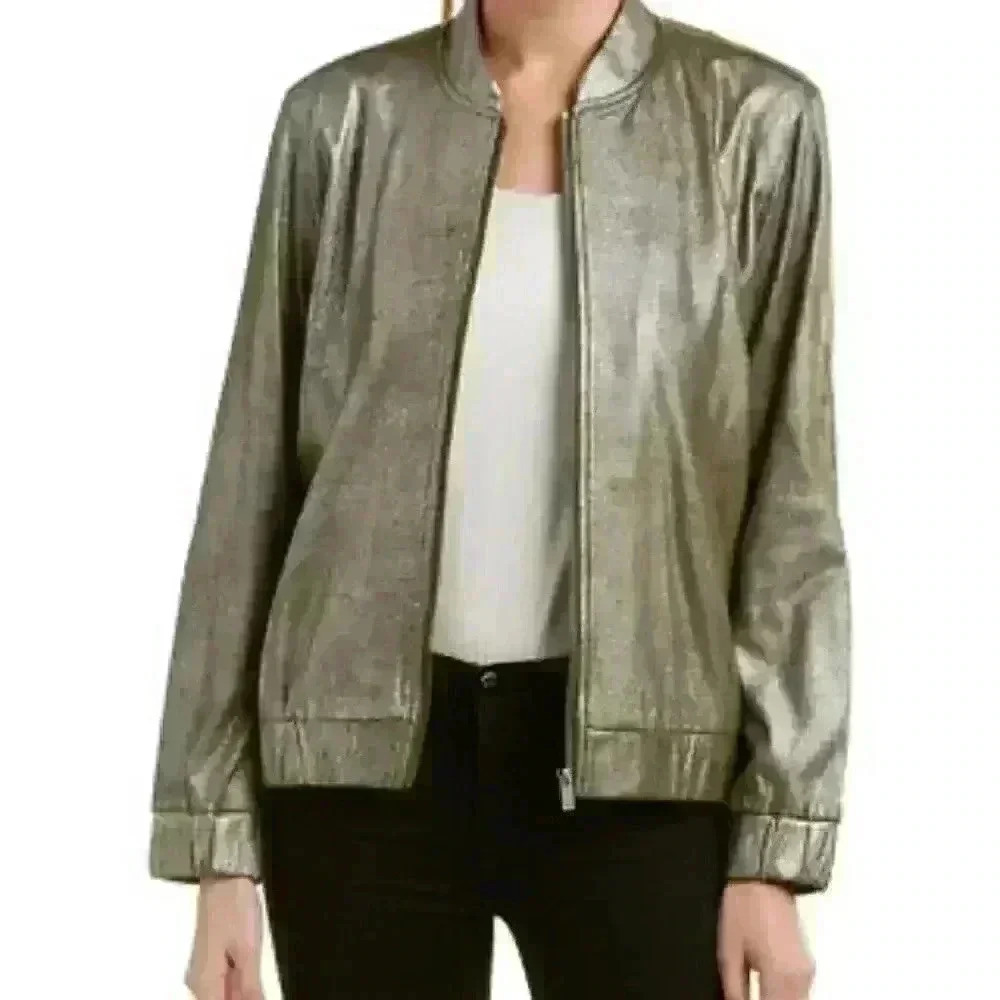 TWO by Vince Camuto Foiled Ponte Bomber Jacket XS